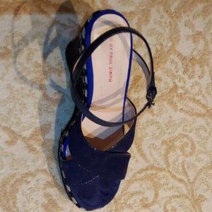 NWOT - Paul Smith Women's Tatum Raffia Wedged Sandals - Navy - size 8